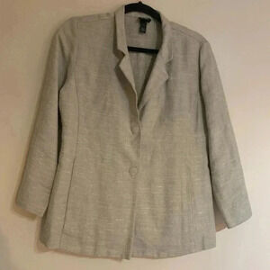 Eileen Fisher linen & silk blend button jacket beige minimalist | size small